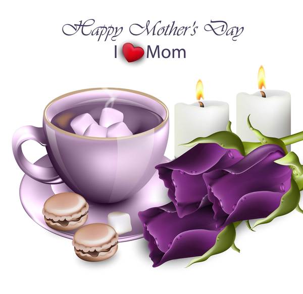 母の日の背景ベクトルと紫の花  