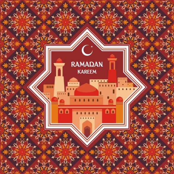 Modèle de Ramadan avec carte de voeux vector 01  