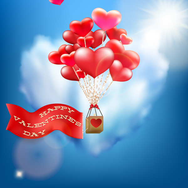 Red heart balloons with Valentine card vector 01  