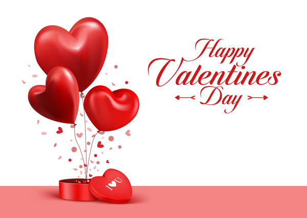 幸せなバレンタインの日カードが付いて赤いハート気球ベクター 02  