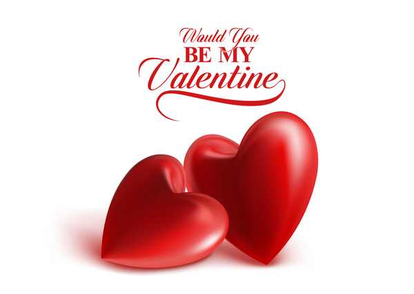 Red heart valentine cards with white background vector 01  