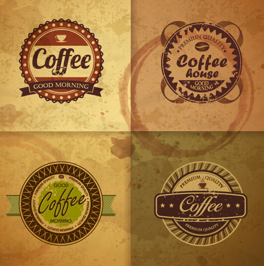 Retro design coffee label vector 02  