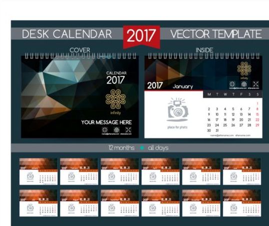 Retrò scrivania calendario 2017 modello vettoriale 31  