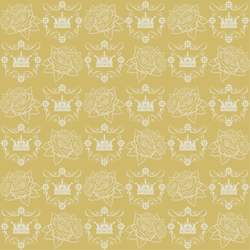 Retro floral with crown vector seamless pattern 17  