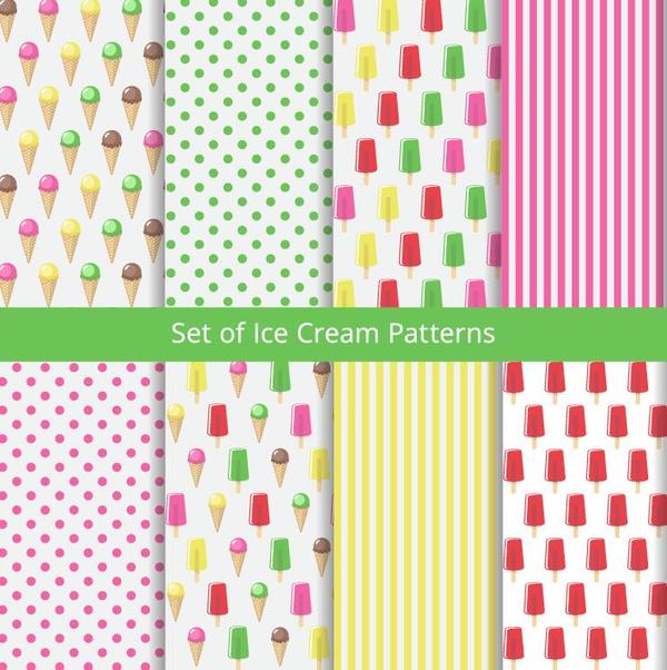 Set ice cream patterns vector material  