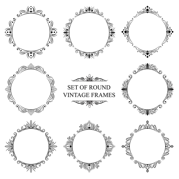 Set of round vintage frame vector  