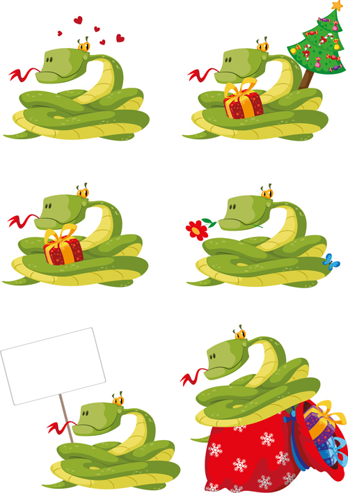 Set of Snake New Year design elements vector 02  