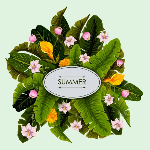 Sommer Hintergrund mit tropischen Pflanzen und Blumen Vektor 07  