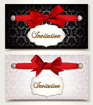 Vintage Invitation cards and red bow vector 02  