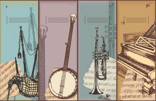Hand drawn Vintage Musical instruments vector 05  