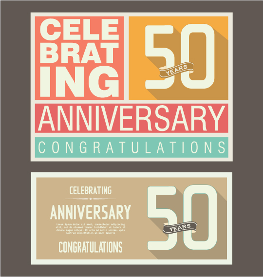 Vintage anniversary cards flat styles vector 07  