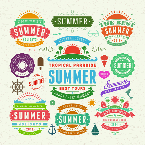 Vintage summer elements labels vector material 03  