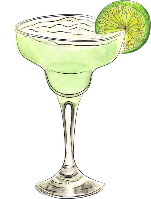 Watercolor doodle margarita cocktail  