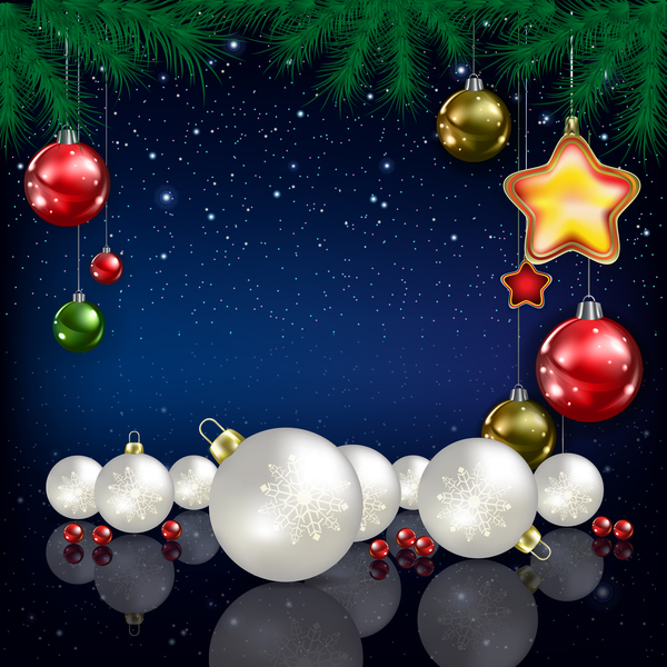 Boules de Noël avec décor et vecteur de fond de Noël bleu 06  