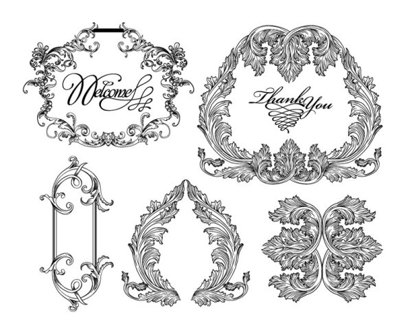 Fine Ornaments lace and Borders vector graphic 06  