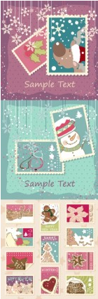 Elegant christmas stamp vector set  