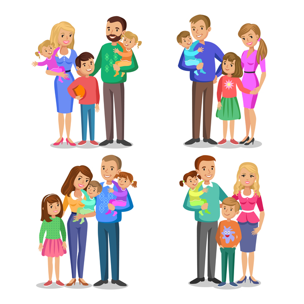 幸せな家族の漫画のイラストベクトル01  