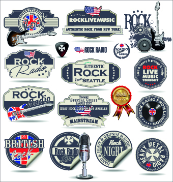Retro rock music and jazz labels vector 03  