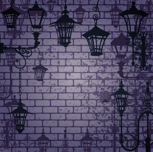 Cartoon Street lamp background vector set 02  