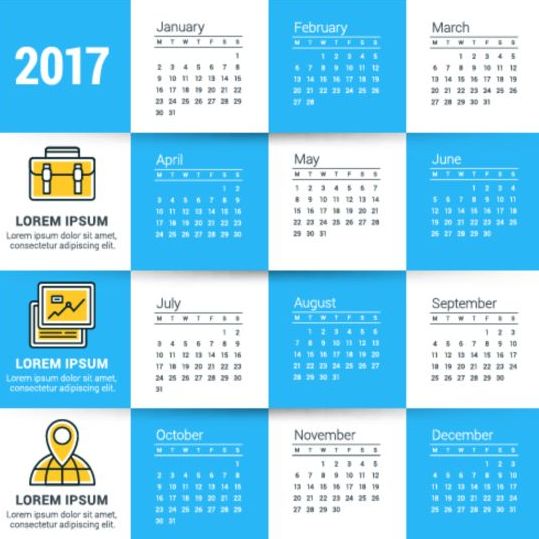 2017 grille de vecteur de calendrier des grilles 05  