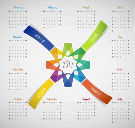 2017 calendar with four seasons vector  