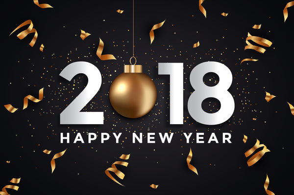 2018 New year card black and gold vector design 05  