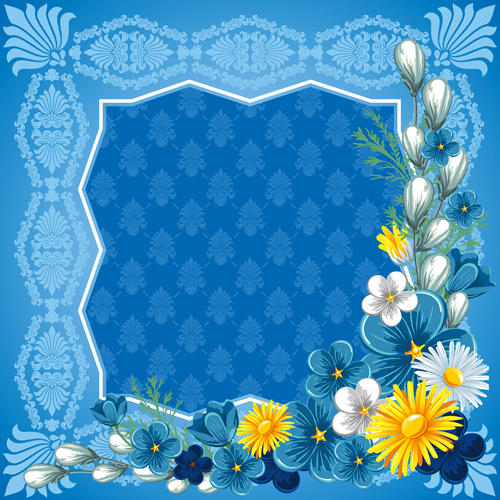 Beautiful flower with retro frame vector material 07  