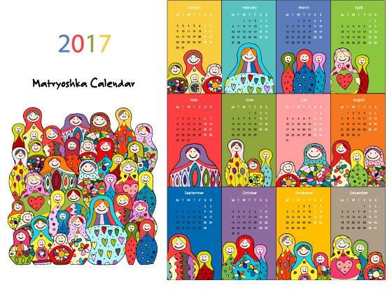 Calendar 2017 cartoon styles vector material 04  