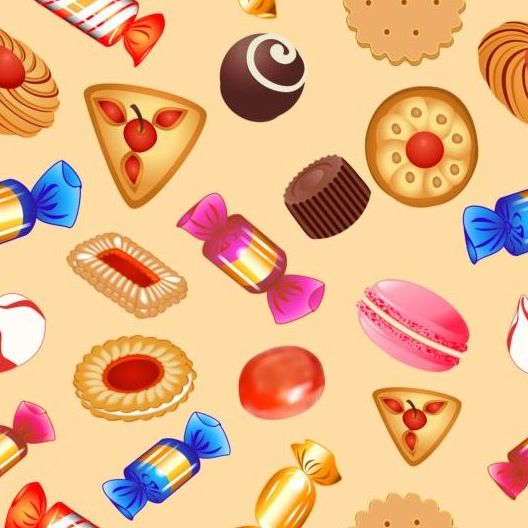 Candy with cookies seamless pattern vector  