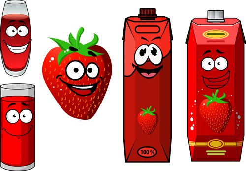 Cartoon style packaging with juice vector set 08  