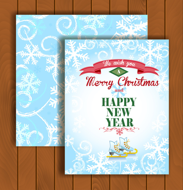 Cartes de voeux de Noël et enveloppes avec vecteur de fond en bois 01  