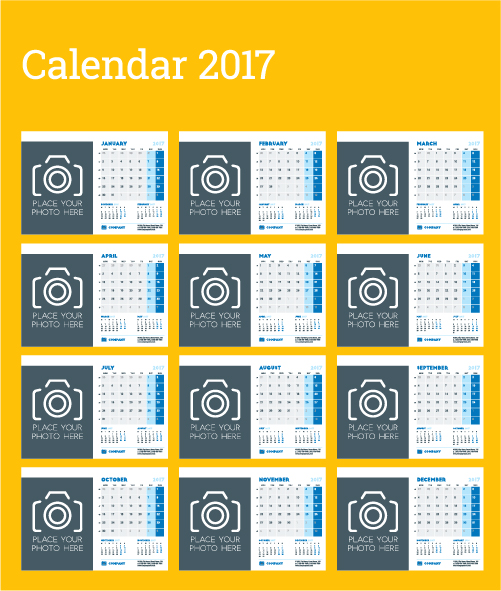 Common 2017 Wall Calendar template vector 01  