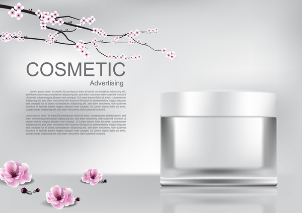 Cosmetic advertising poster with cherry blossoms vector 03  