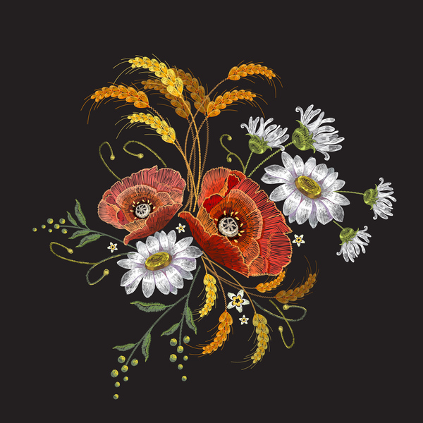 Creative embroidery flowers vector material 05  