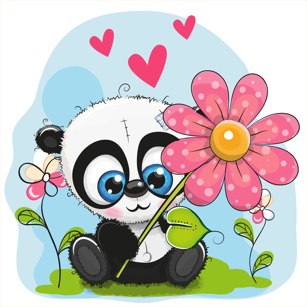 Cute panda with flower cartoon vector 02  