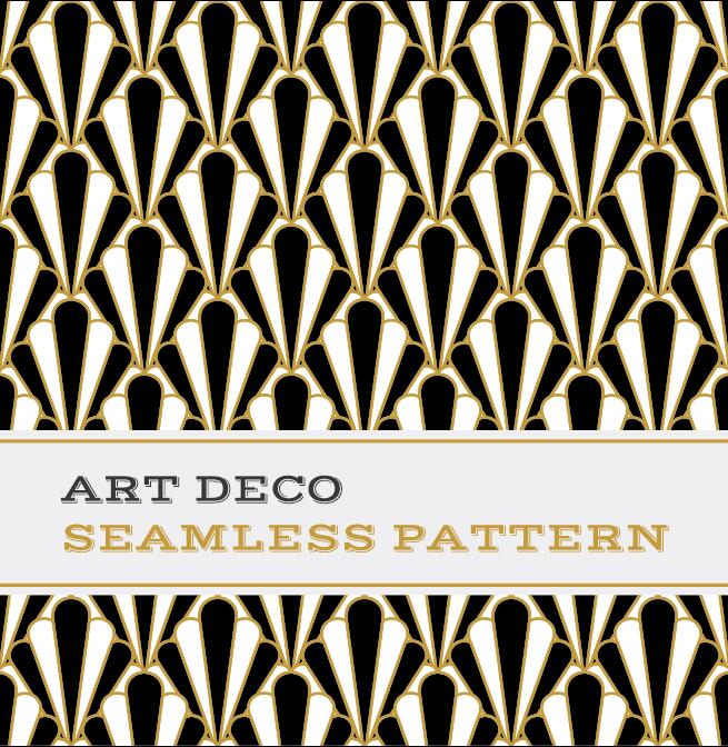 Deco seamless pattern black white and golden vector 01  