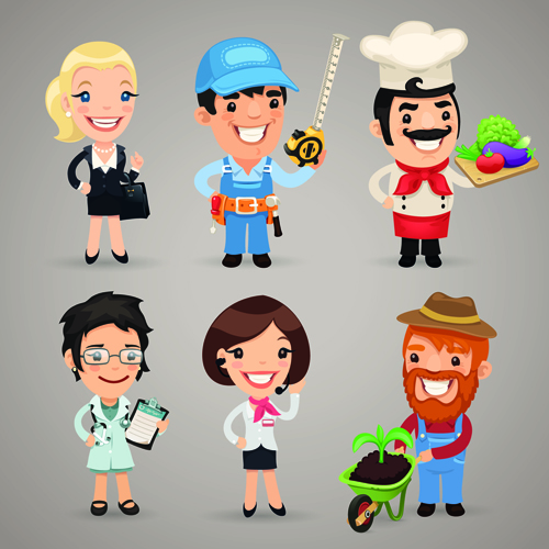 Different occupations cartoon characters vector material 05  