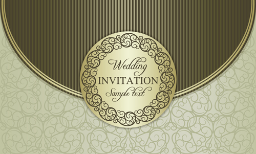 Floral ornate wedding invitation cards vector set 09  