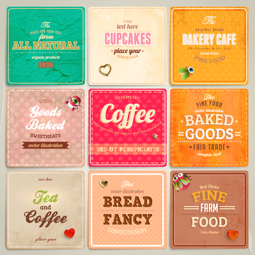 Cute Food Labels design vector 03  