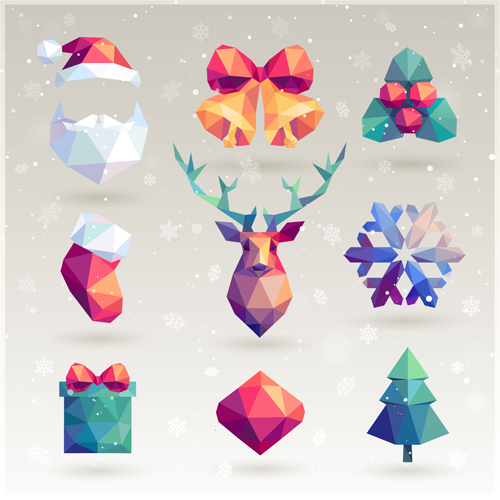 Geometric shapes christmas ornaments vectors set  