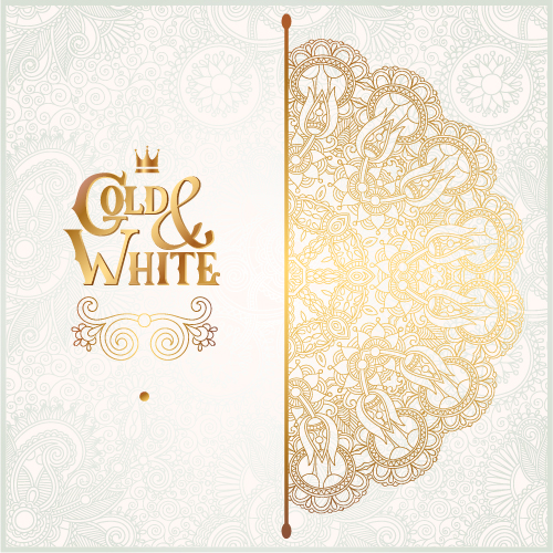 Gold with white floral ornaments background vector illustration set 19  