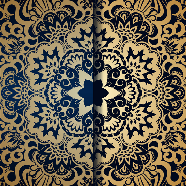 青色の背景ベクトル 01 黄金の飾りパターン  