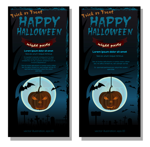 Halloween night party poster banners vector  