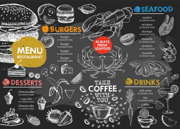 Hand drawn seafood menu template vector 03  
