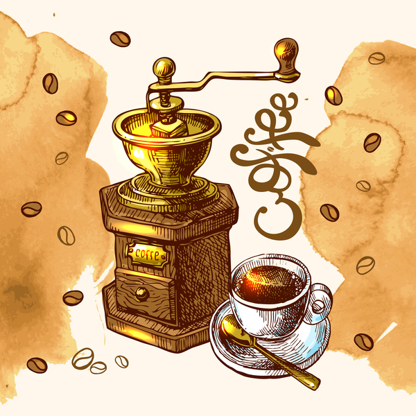 手描きコーヒーのスケッチ要素ベクトル 04  