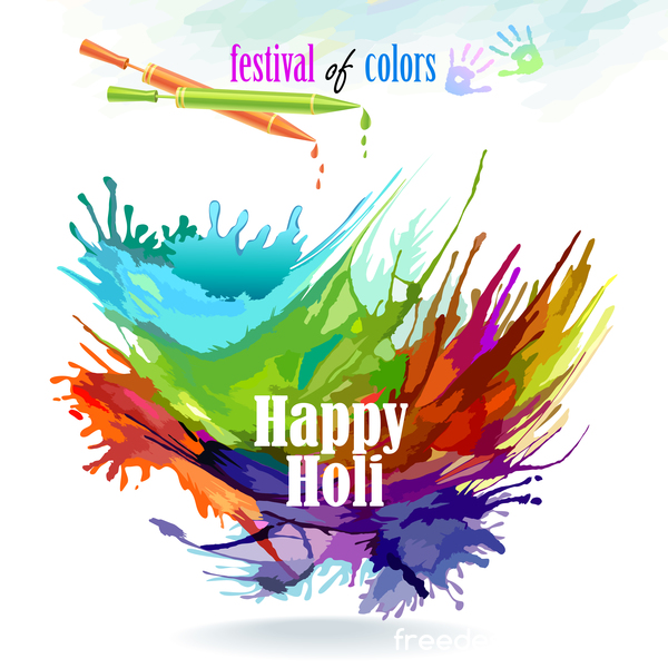 Happy Holi festival with color background vector 02  
