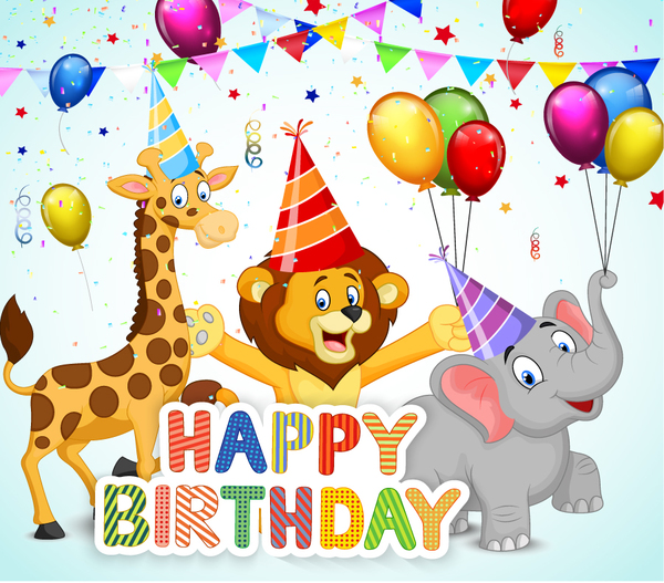 Happy birthday background with cute animal vector 01  