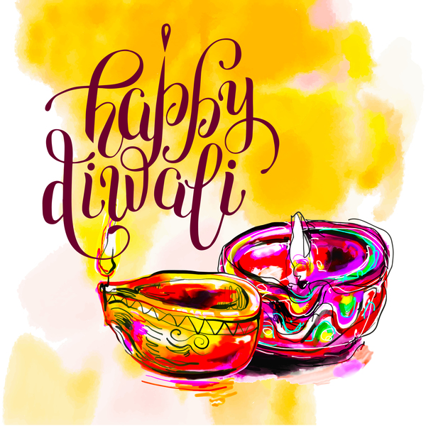 Fond de vacances diwali heureux indien dessinés à la main vecteur 01  