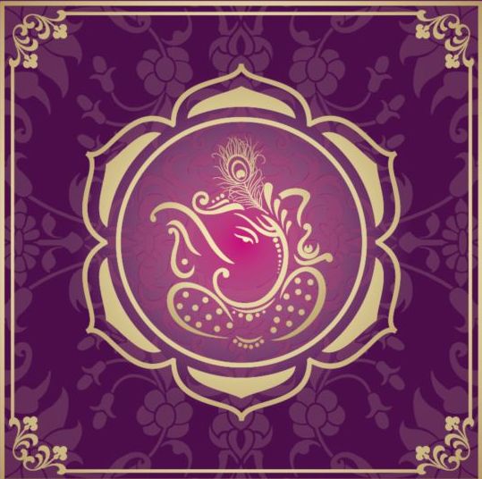 Индийский стиль цветочный фиолетовый фон вектор 08  