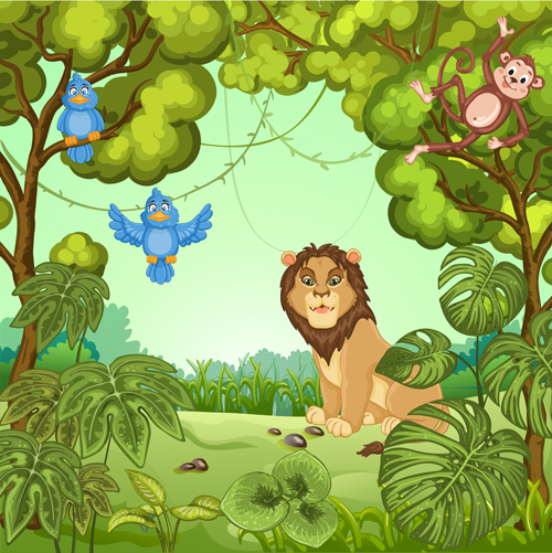 Jungle with wild animals cartoon vector 01  